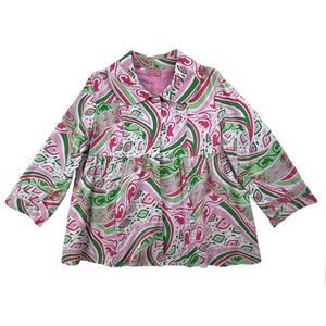 Joyous & Free Jacket Cropped Womens Large Lilly Pink Green Bold Print Lined